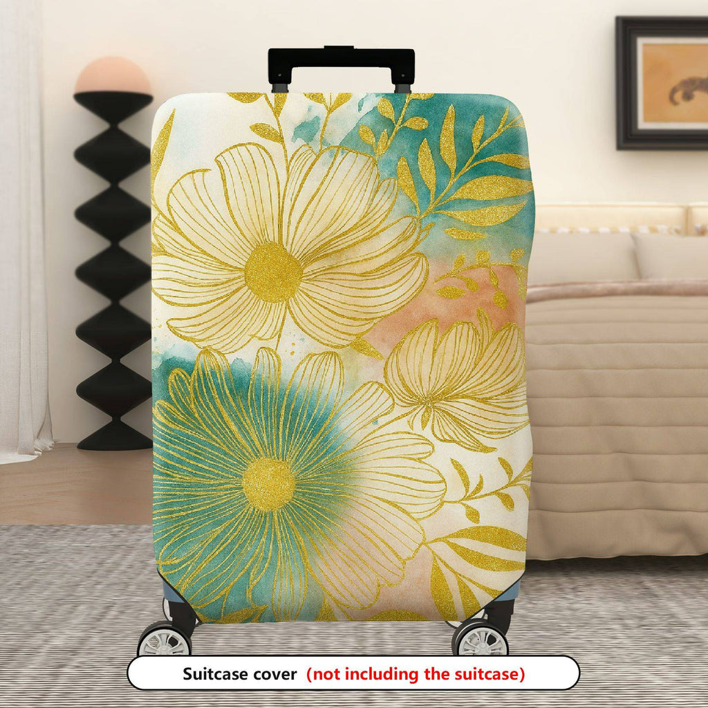 1-Piece Floral Golden Artistic Colorful Abstract Nature  Suitcase Luggage Cover, Stretch Protective Sleeve