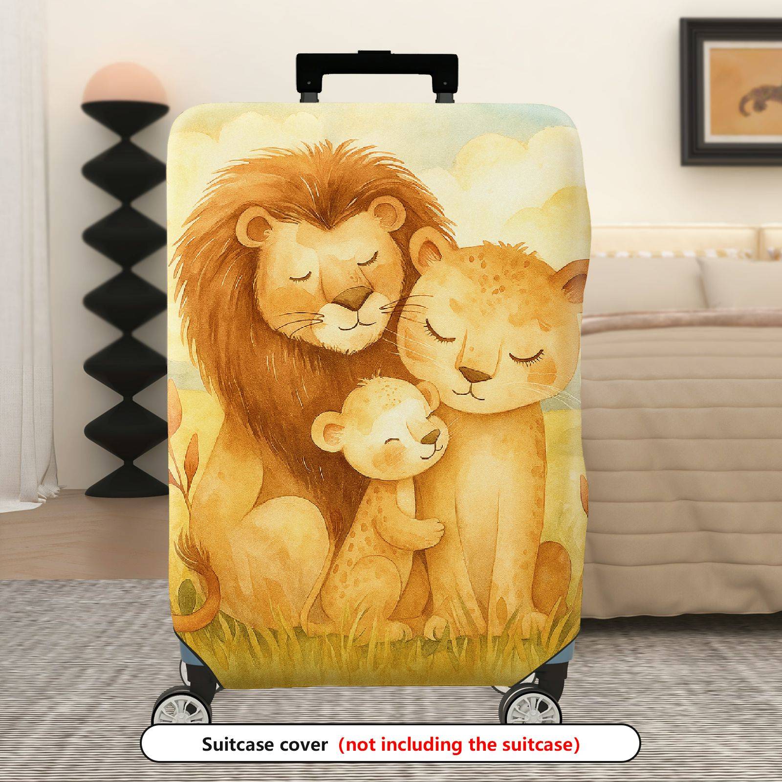 1-Piece Lion Family Animal Abstract Nature Art Pattern  Suitcase Luggage Cover, Stretch Protective Sleeve