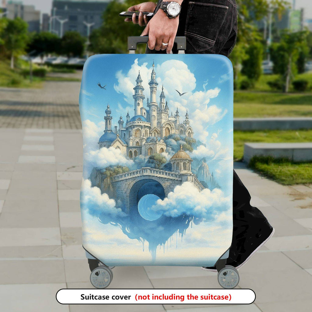1-Piece Fantasy Castle Cloud Sky Blue Artistic  Suitcase Luggage Cover, Stretch Protective Sleeve