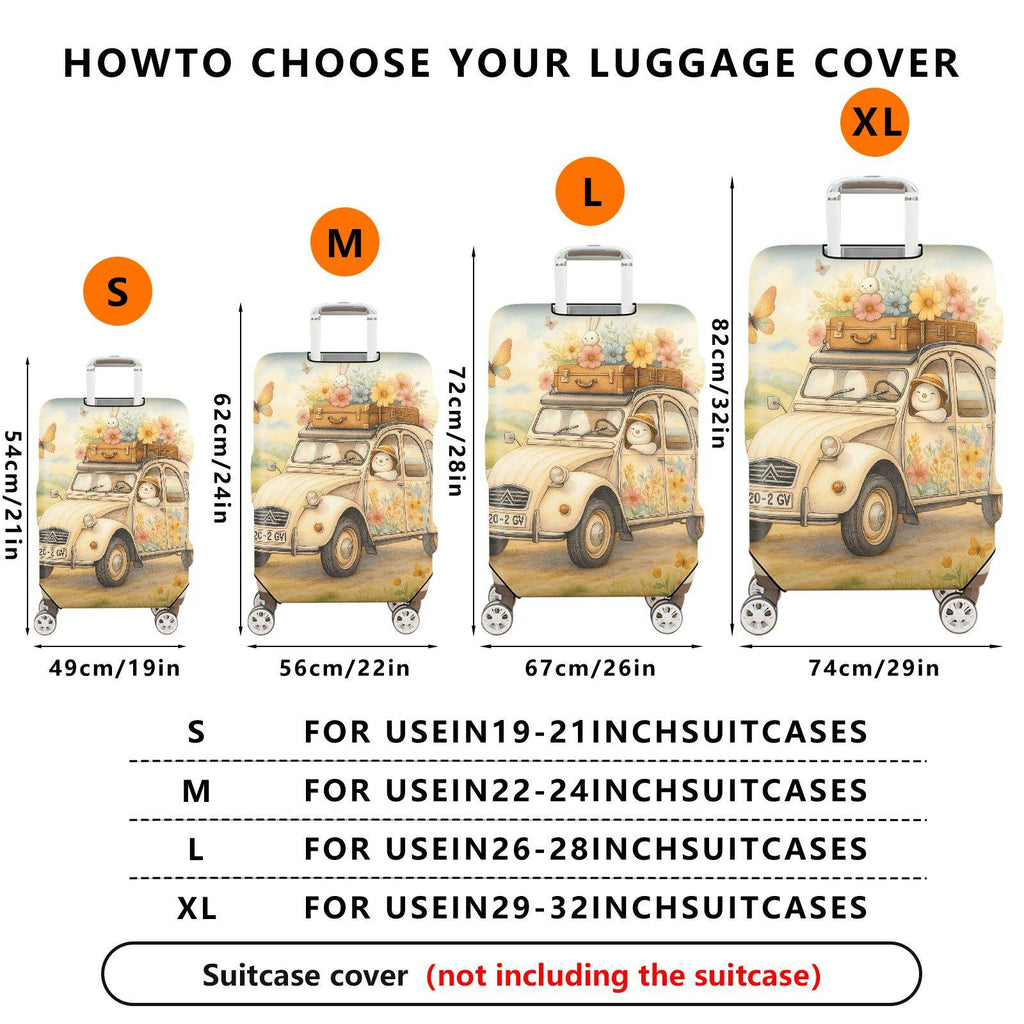 1-Piece Pastoral Flowers Vintage Car Animal  Suitcase Luggage Cover, Stretch Protective Sleeve