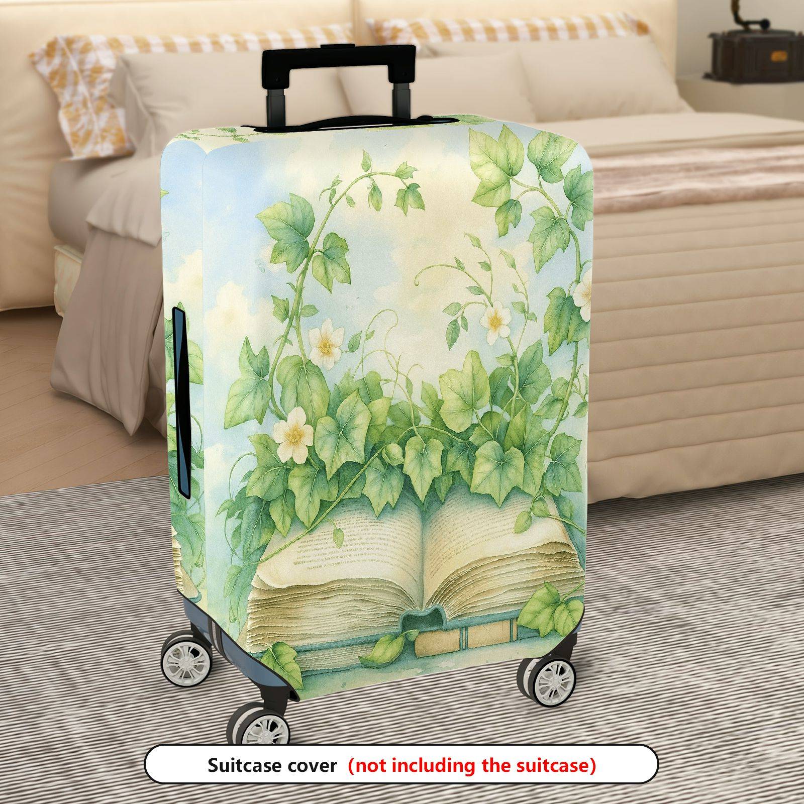 1-Piece Vintage Nature Artistic Book Floral Greenery Leaves  Suitcase Luggage Cover, Stretch Protective Sleeve