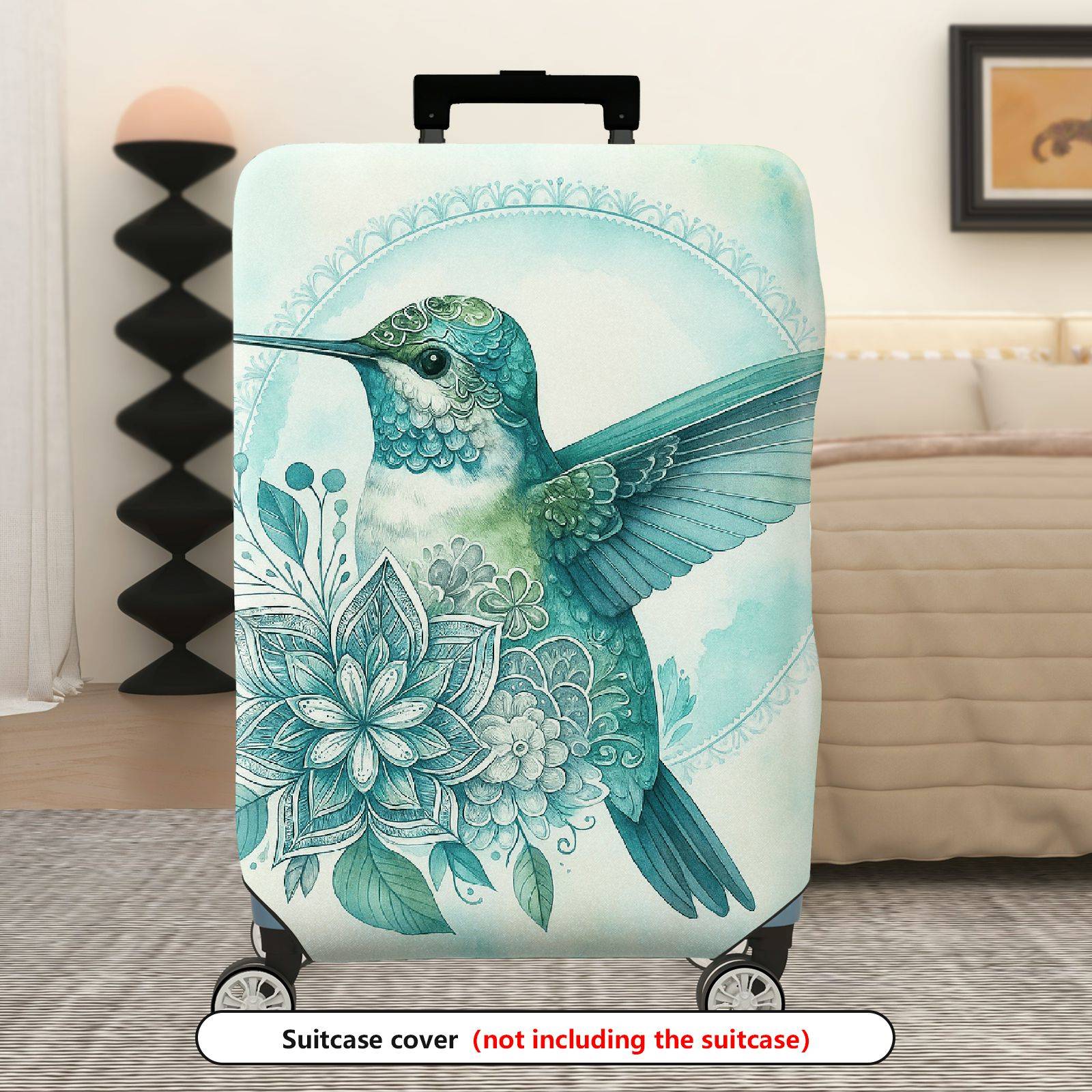 1-Piece Hummingbird Floral Vintage Elegant Artistic  Suitcase Luggage Cover, Stretch Protective Sleeve