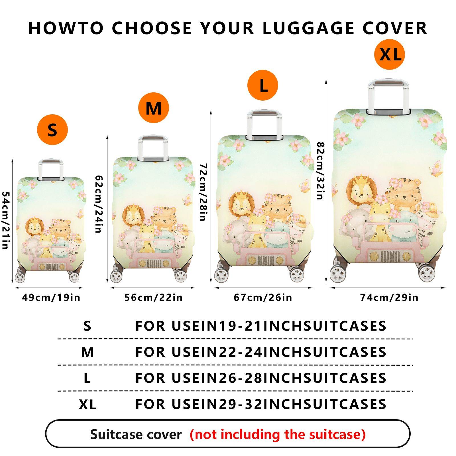 1-Piece Animal Flower Tree Car Butterfly  Suitcase Luggage Cover, Stretch Protective Sleeve