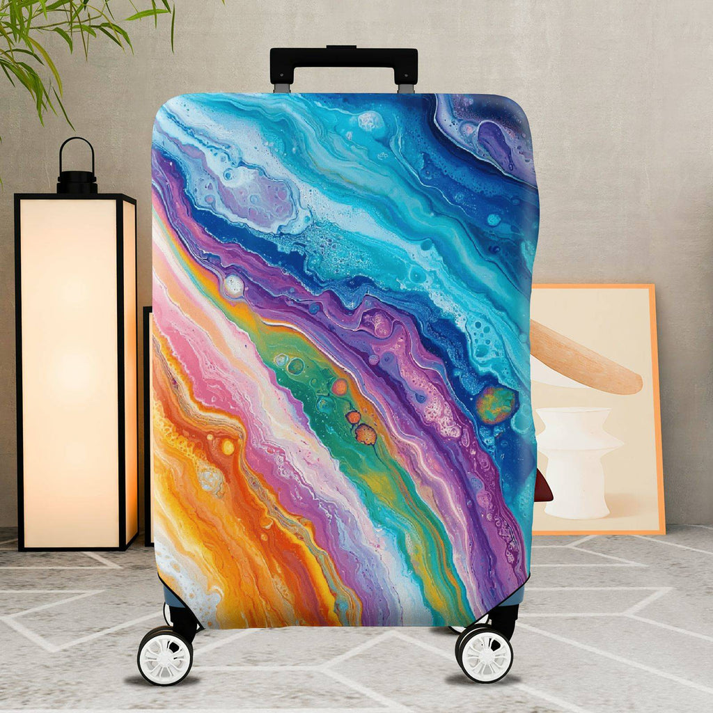 1-Piece Abstract Colorful Artistic Vibrant Fluid Marble  Suitcase Luggage Cover, Stretch Protective Sleeve