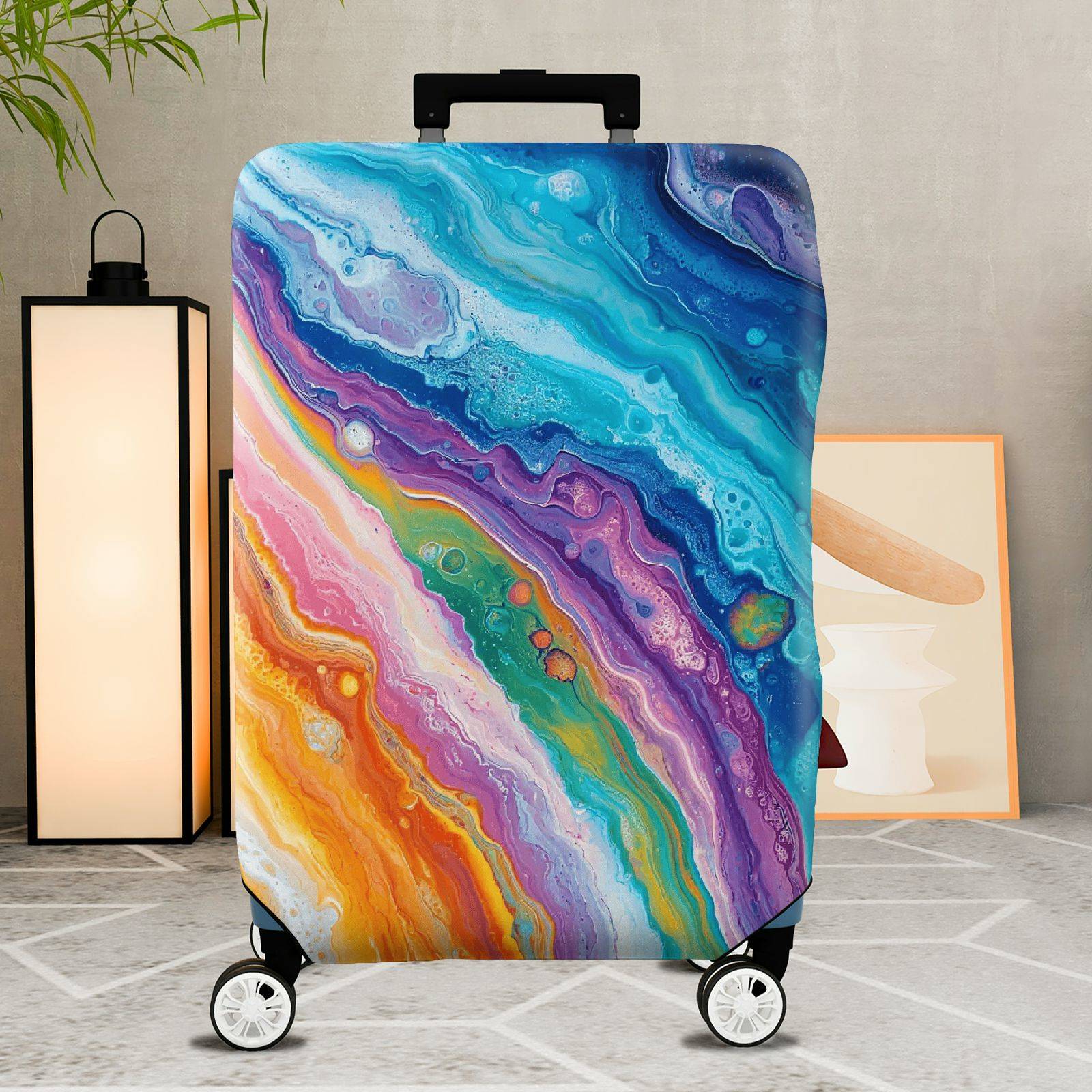 1-Piece Abstract Colorful Artistic Vibrant Fluid Marble  Suitcase Luggage Cover, Stretch Protective Sleeve