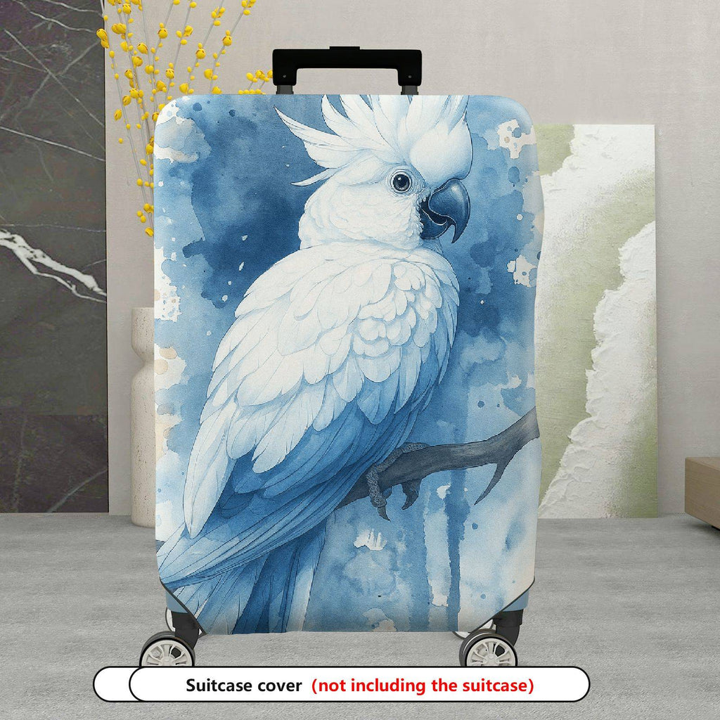 1-Piece Blue Parrot Artistic Watercolor Bird Tree  Suitcase Luggage Cover, Stretch Protective Sleeve