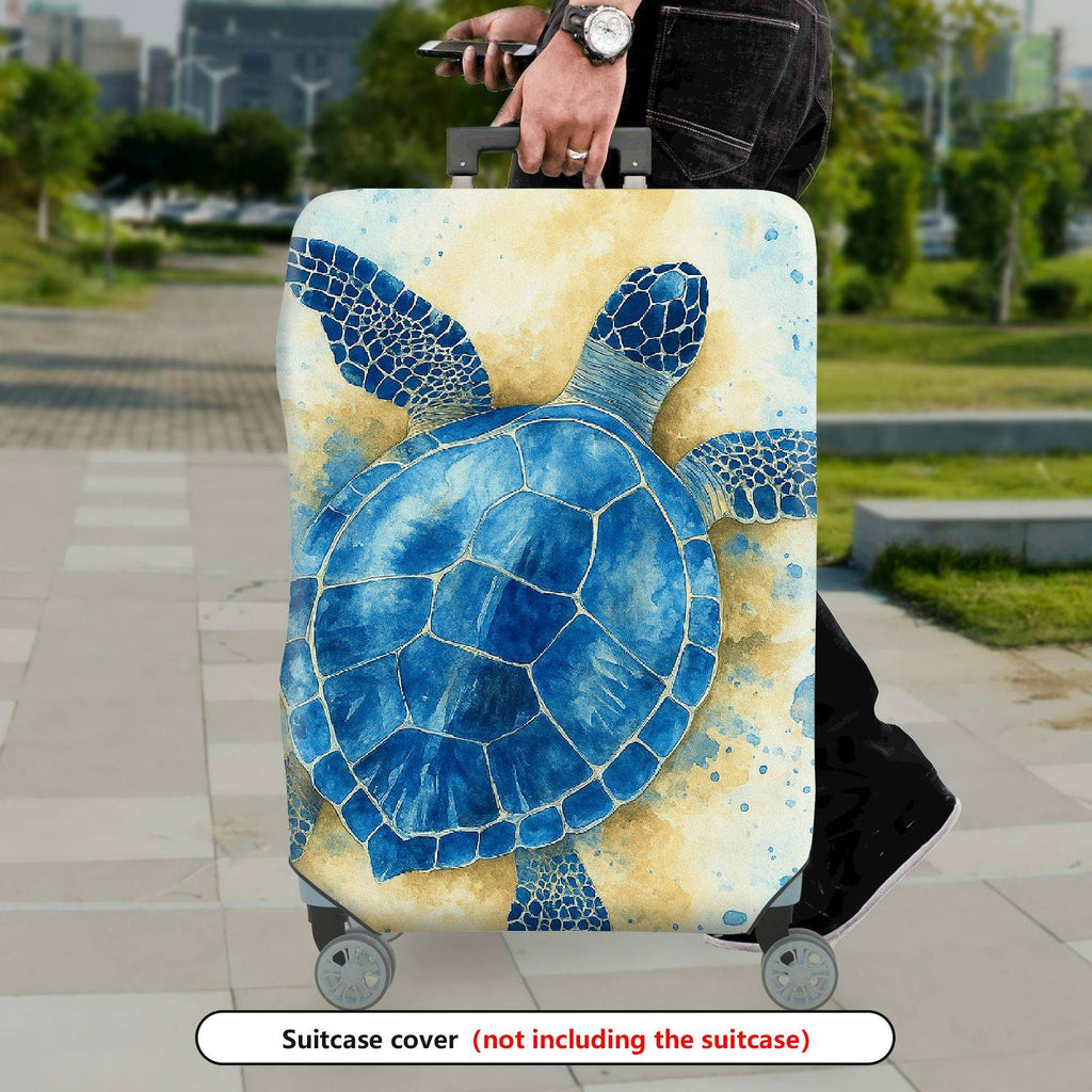 1-Piece Blue Sea Turtle Ocean Marine Animal Watercolor Art Travel  Suitcase Luggage Cover, Stretch Protective Sleeve