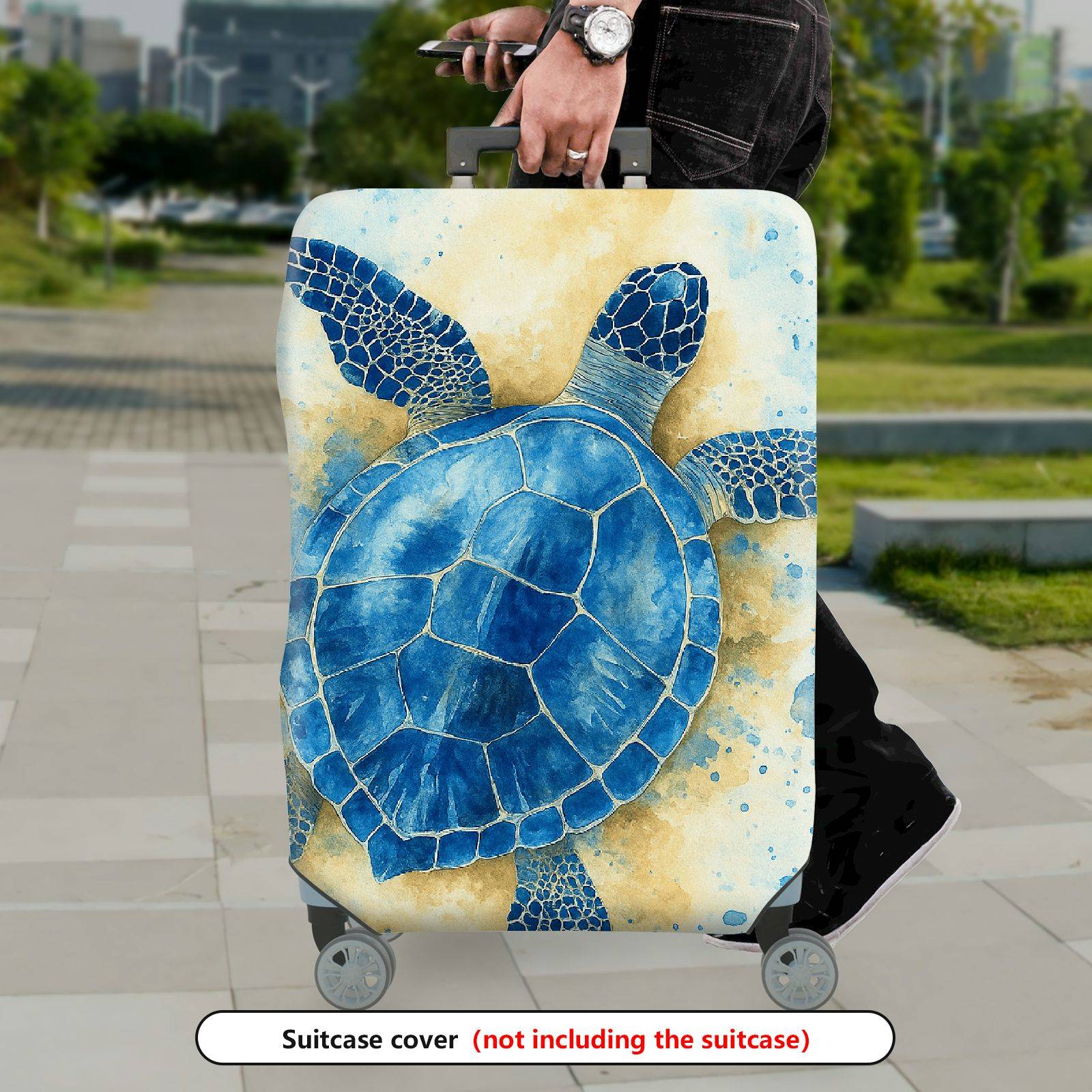 1-Piece Blue Sea Turtle Ocean Marine Animal Watercolor Art Travel  Suitcase Luggage Cover, Stretch Protective Sleeve