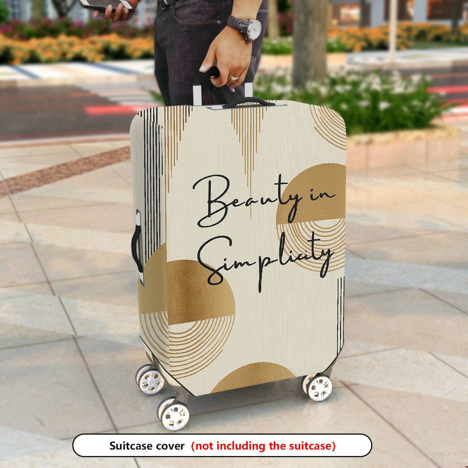 1-Piece Abstract Geometric Minimalist Beige Artistic Modern  Suitcase Luggage Cover, Stretch Protective Sleeve