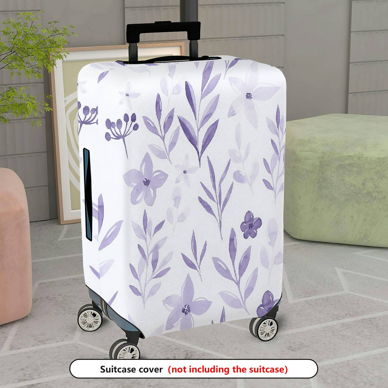 1-Piece Purple Floral Leaf Flower Pattern  Suitcase Luggage Cover, Stretch Protective Sleeve
