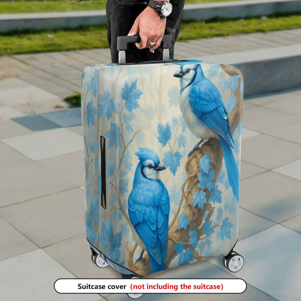 1-Piece Blue Bird Nature Leaves Floral Artistic  Suitcase Luggage Cover, Stretch Protective Sleeve