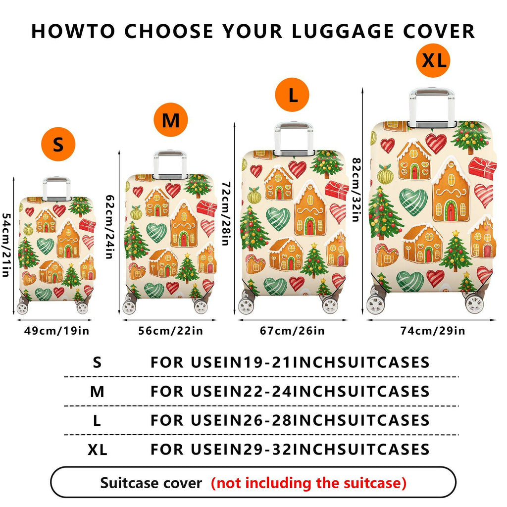 1-Piece Gingerbread House Christmas Tree Heart Ornament Gift  Suitcase Luggage Cover, Stretch Protective Sleeve