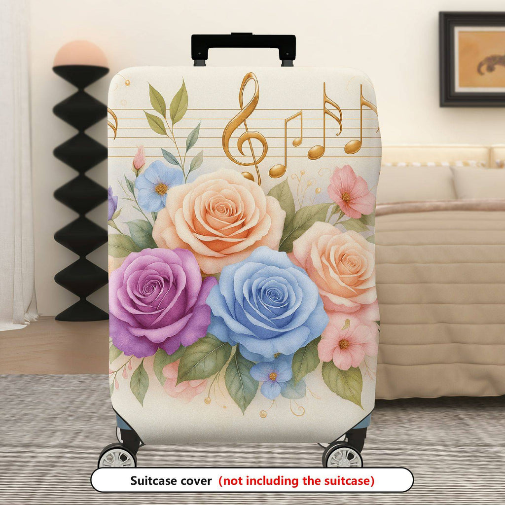 1-Piece Floral Music Notes Colorful Roses Abstract Artistic  Suitcase Luggage Cover, Stretch Protective Sleeve