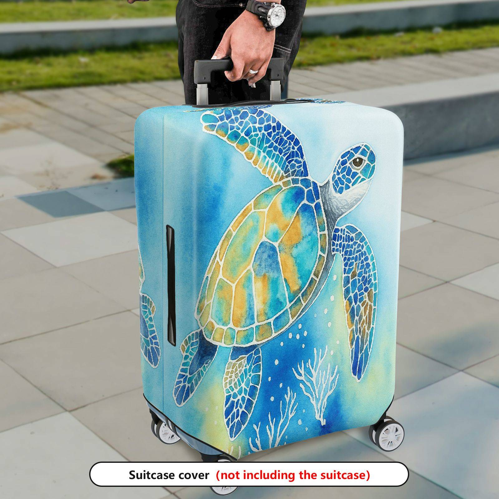 1-Piece Ocean Turtle Coral Reef Abstract Art Sea Life Theme  Suitcase Luggage Cover, Stretch Protective Sleeve