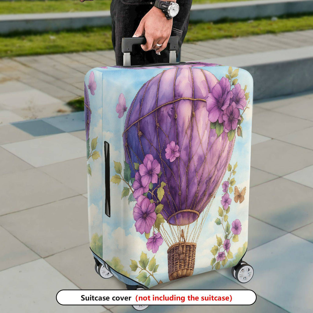 1-Piece Purple Balloon Floral Sky Artistic  Suitcase Luggage Cover, Stretch Protective Sleeve
