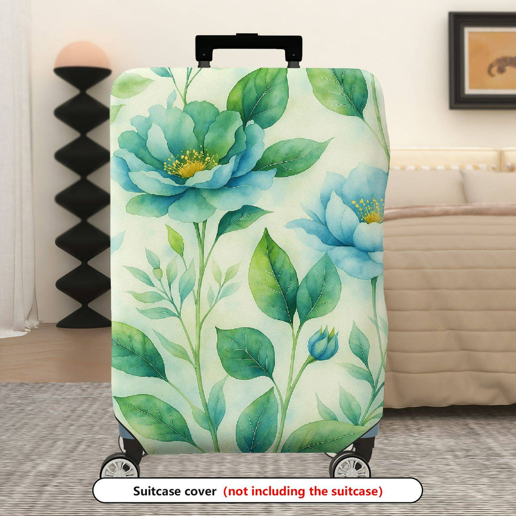1-Piece Blue Floral Greenery Artistic Pastoral Nature Pattern  Suitcase Luggage Cover, Stretch Protective Sleeve