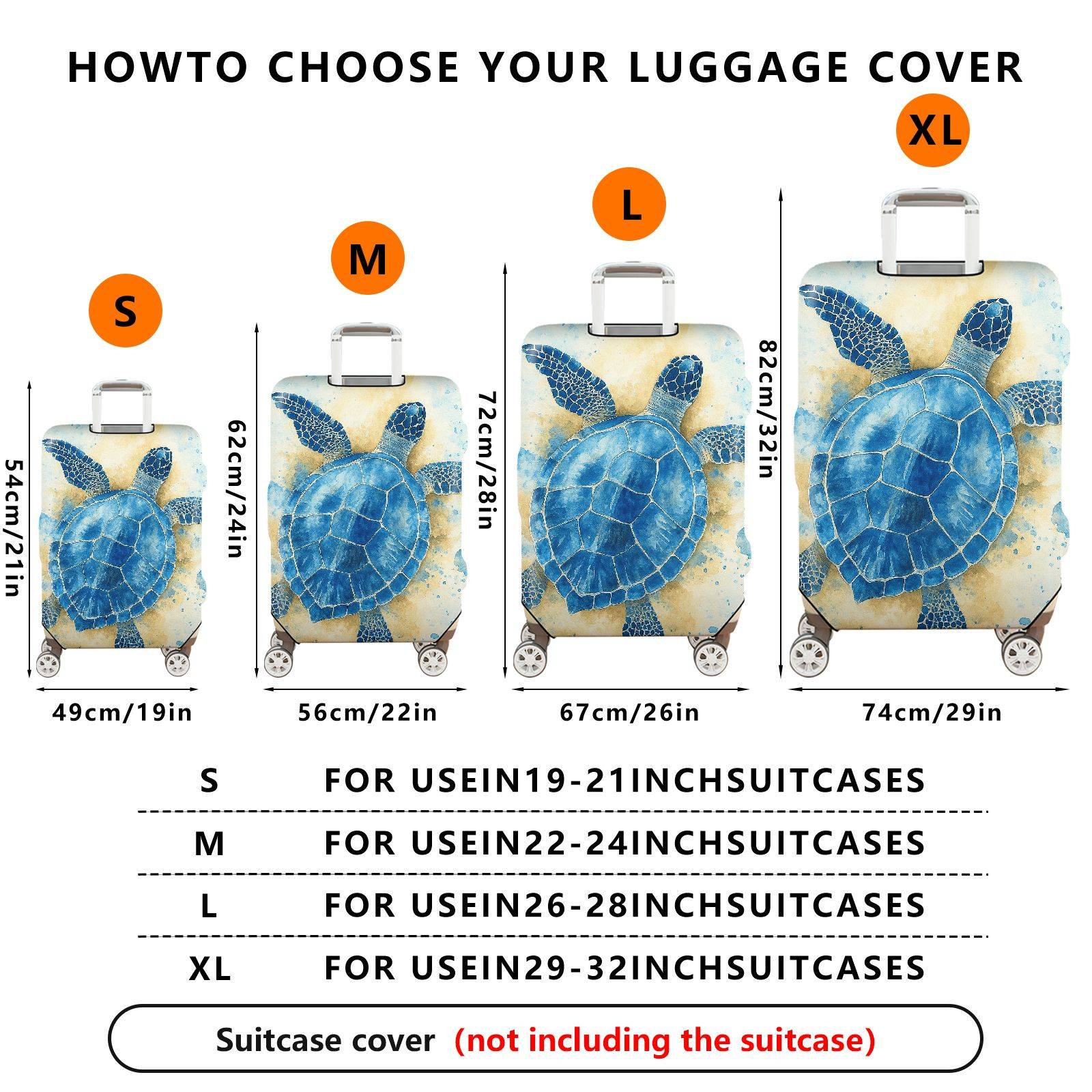 1-Piece Blue Sea Turtle Ocean Marine Animal Watercolor Art Travel  Suitcase Luggage Cover, Stretch Protective Sleeve