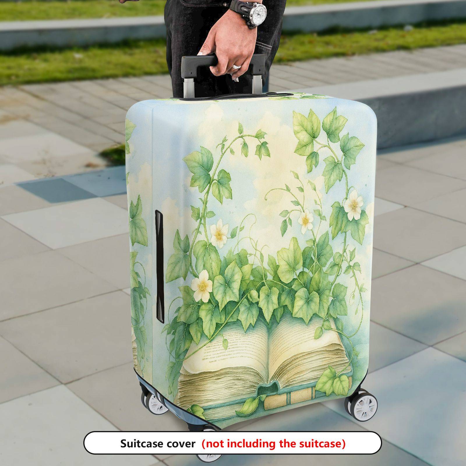 1-Piece Vintage Nature Artistic Book Floral Greenery Leaves  Suitcase Luggage Cover, Stretch Protective Sleeve