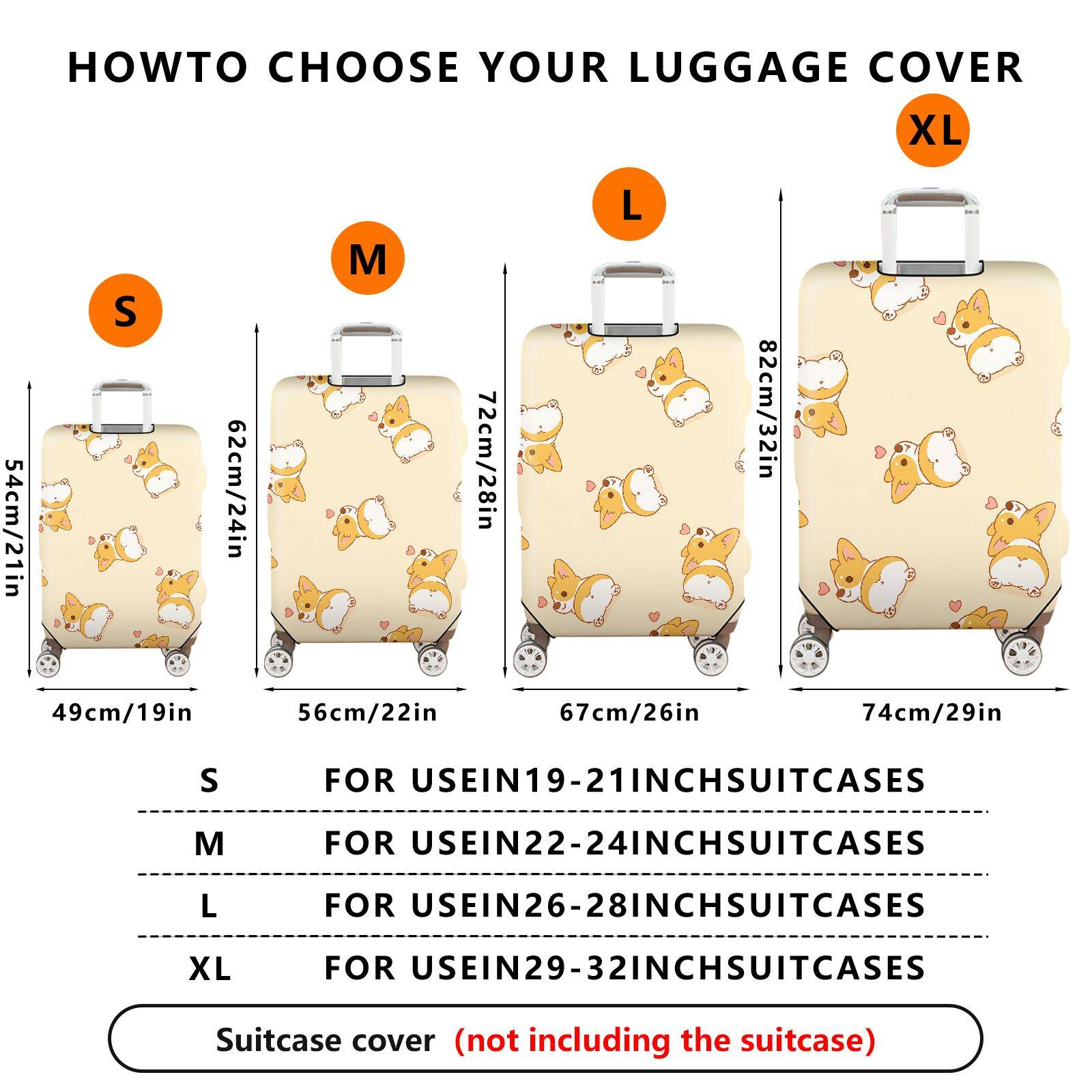 1-Piece Corgi Dog Heart Beige Travel Cute  Suitcase Luggage Cover, Stretch Protective Sleeve