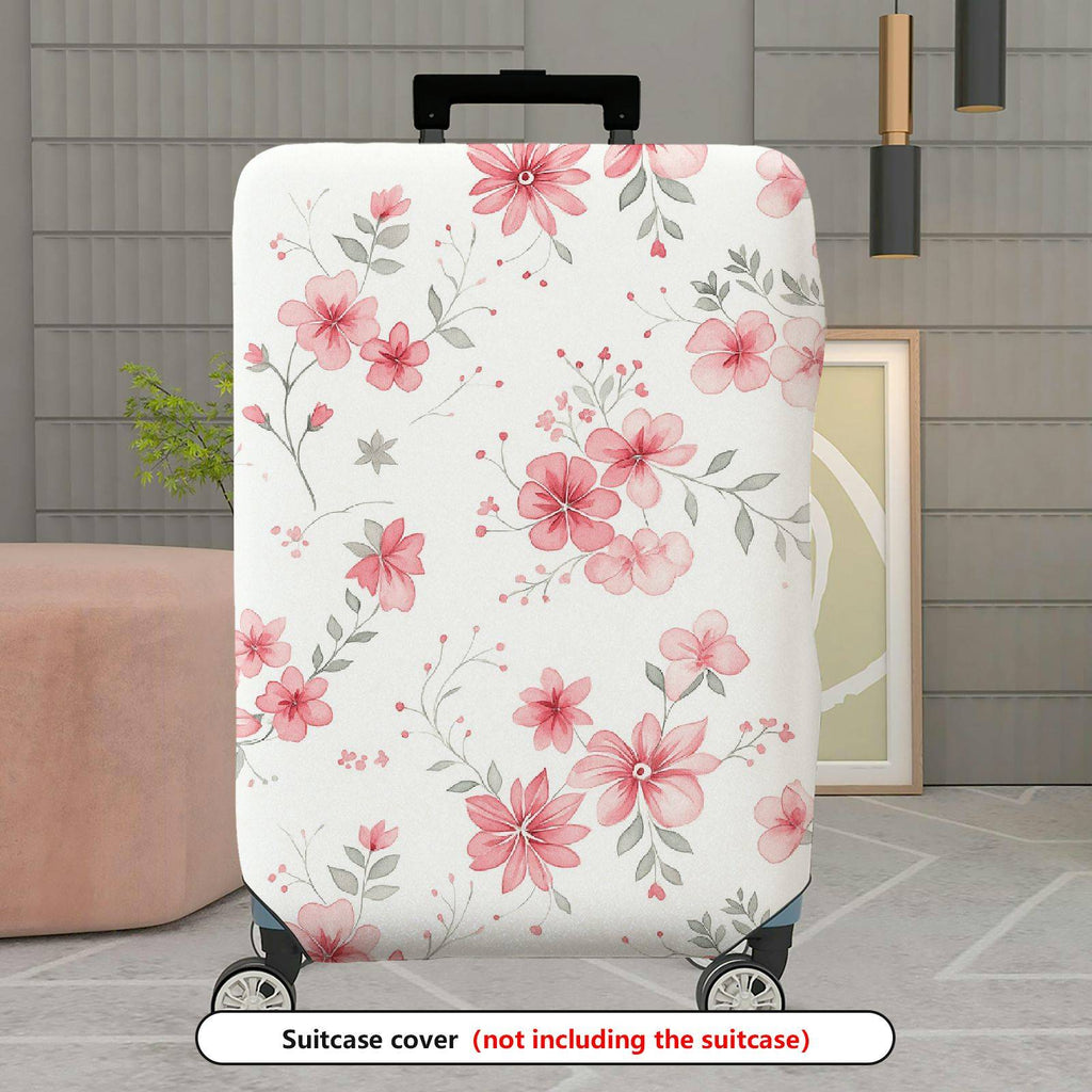 1-Piece Floral Pattern Pink Flower Nature Leaf Botanical Art  Suitcase Luggage Cover, Stretch Protective Sleeve