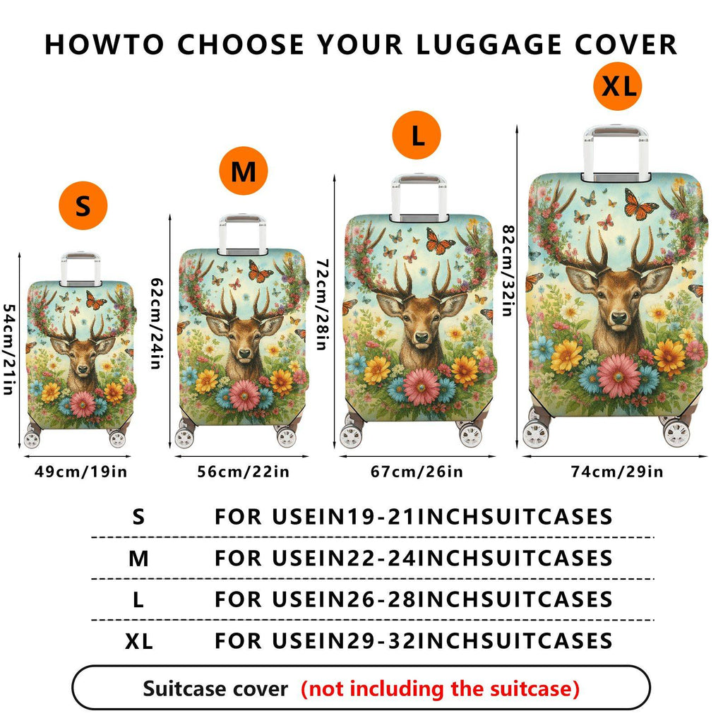 1-Piece Deer Flower Butterfly Forest Nature Colorful  Suitcase Luggage Cover, Stretch Protective Sleeve