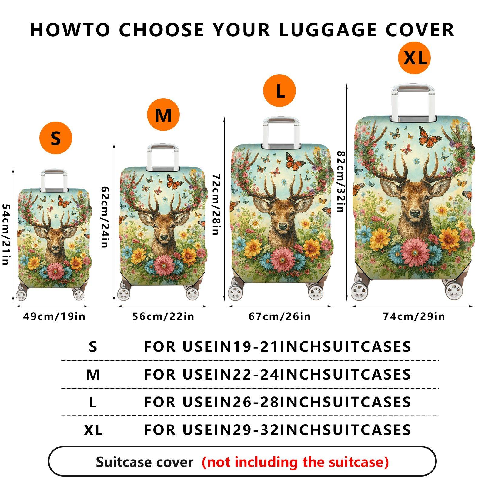 1-Piece Deer Flower Butterfly Forest Nature Colorful  Suitcase Luggage Cover, Stretch Protective Sleeve