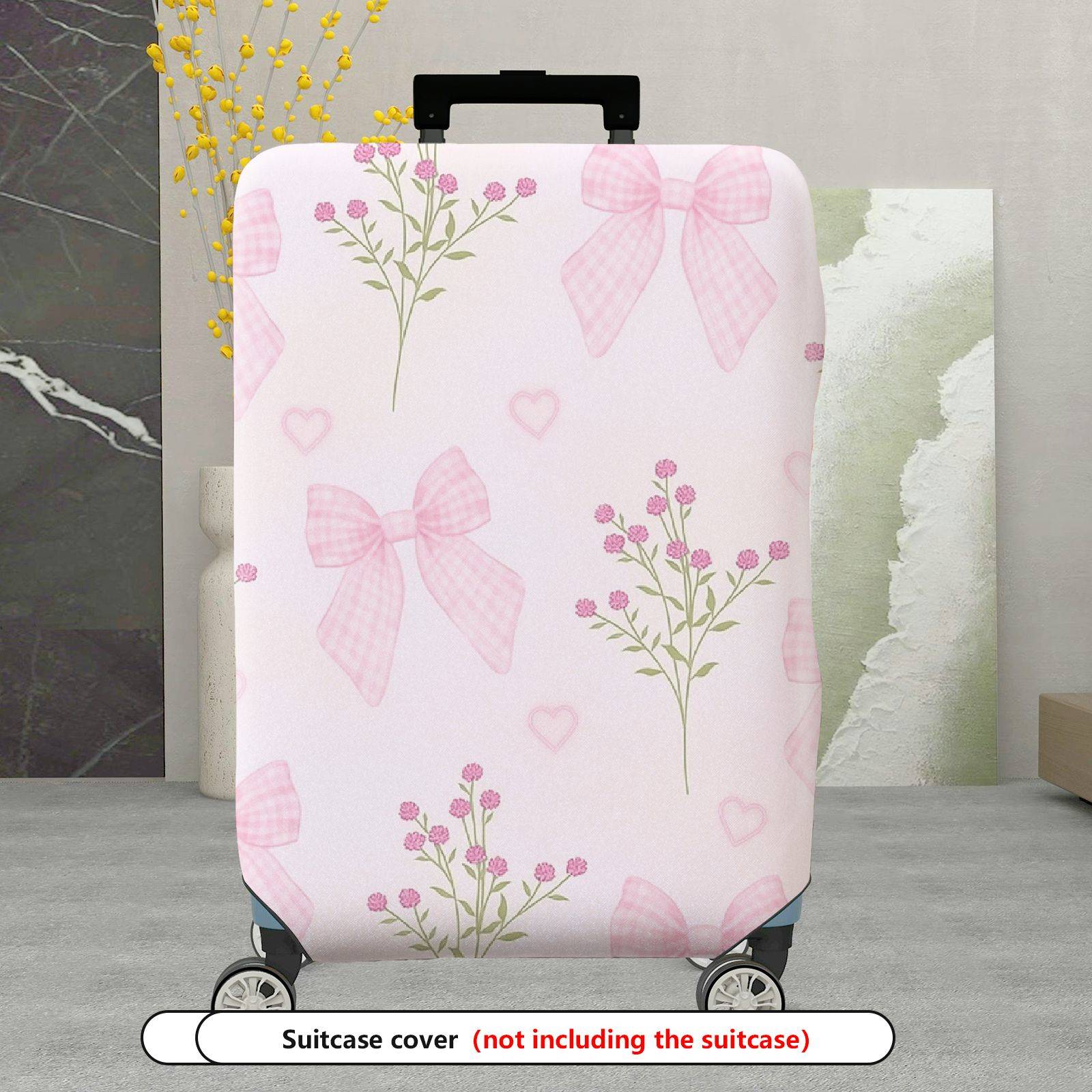 1-Piece Pink Bow Floral Heart Checked Luggage  Suitcase Luggage Cover, Stretch Protective Sleeve