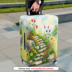 1-Piece Floral Garden Path Colorful Flowers Stone Staircase Scenic  Suitcase Luggage Cover, Stretch Protective Sleeve