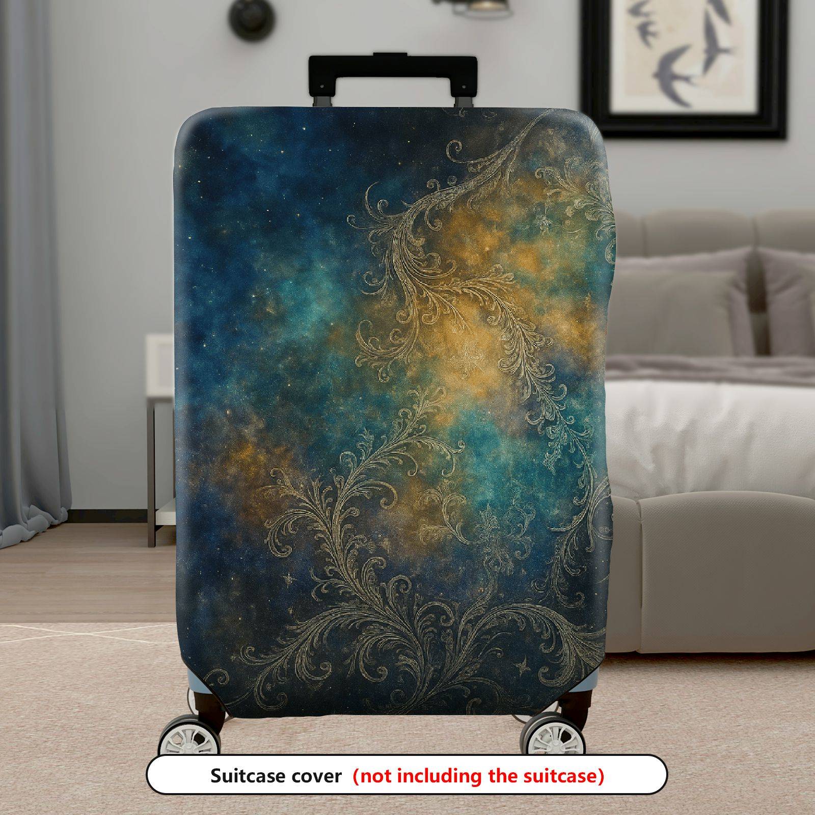 1-Piece Abstract Galaxy Blue Gold Ornate Elegant Universal  Suitcase Luggage Cover, Stretch Protective Sleeve