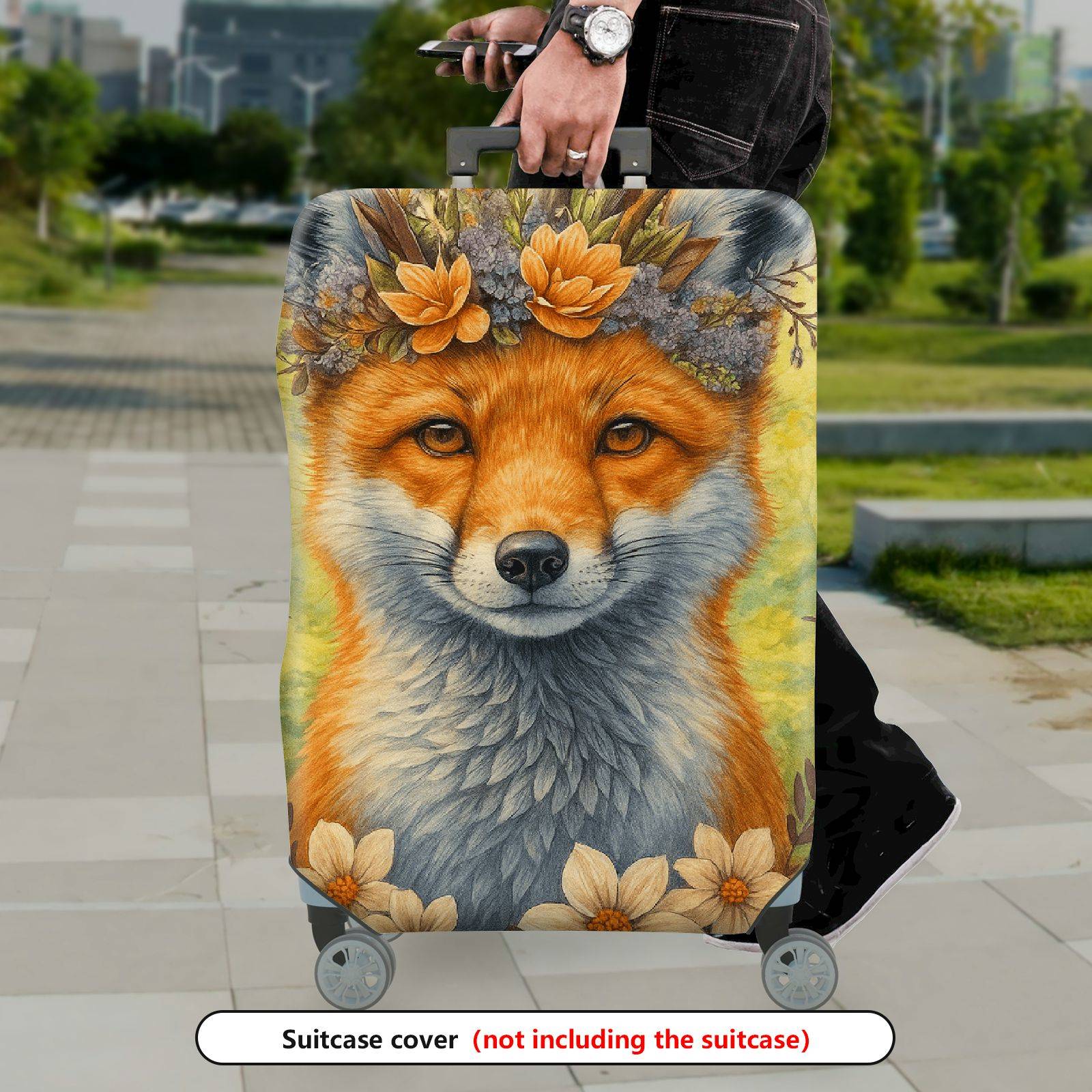 1-Piece Autumn Forest Floral Animal Nature Artistic  Suitcase Luggage Cover, Stretch Protective Sleeve