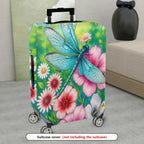1-Piece Dragonfly Floral Colorful Artistic Nature  Suitcase Luggage Cover, Stretch Protective Sleeve