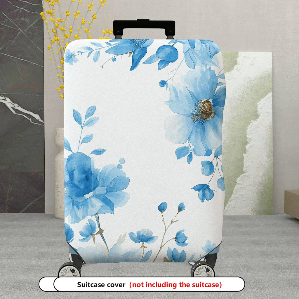 1-Piece Floral Blue White Elegant Artistic Blossom  Suitcase Luggage Cover, Stretch Protective Sleeve
