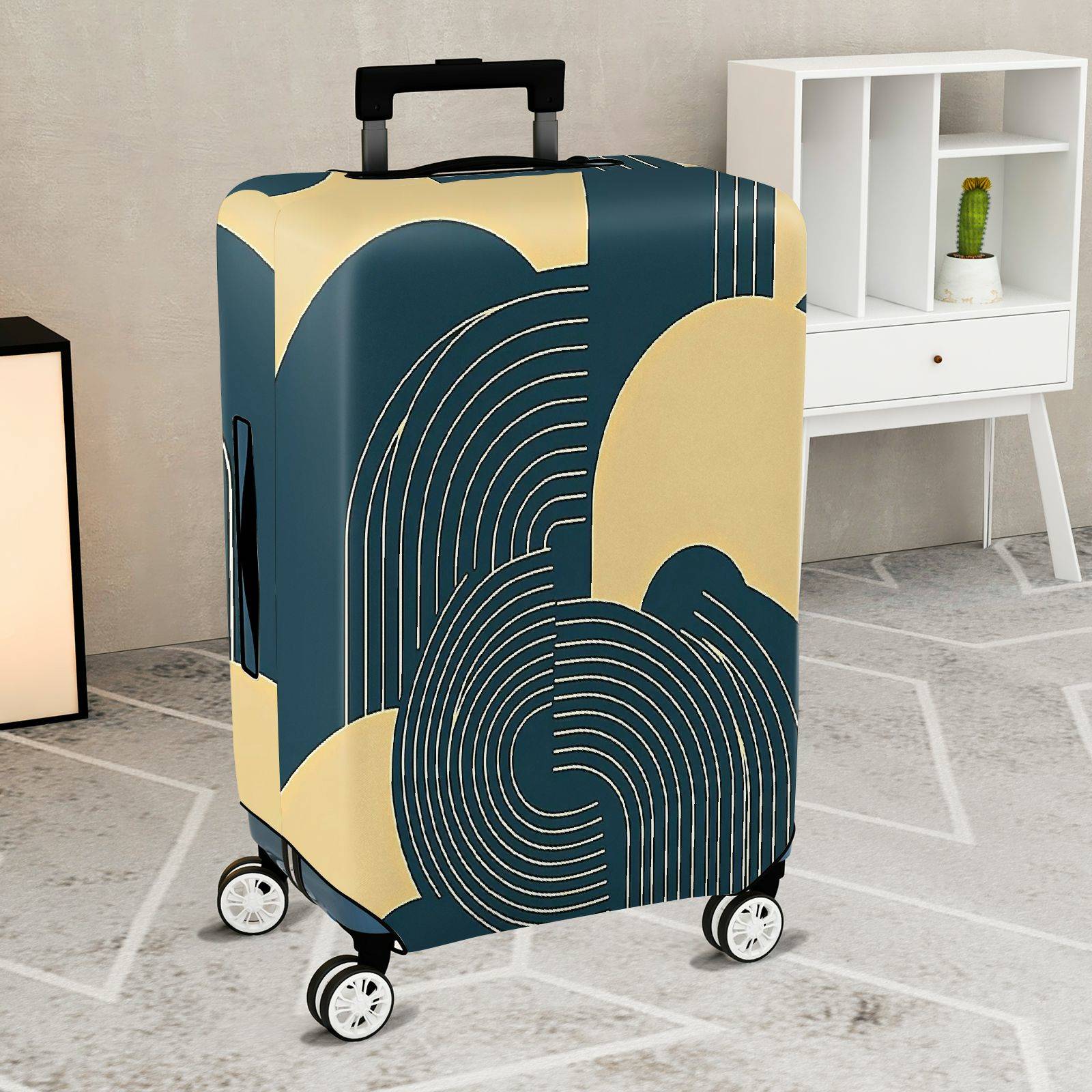 1-Piece Abstract Geometric Yellow Blue Beige Modern  Suitcase Luggage Cover, Stretch Protective Sleeve