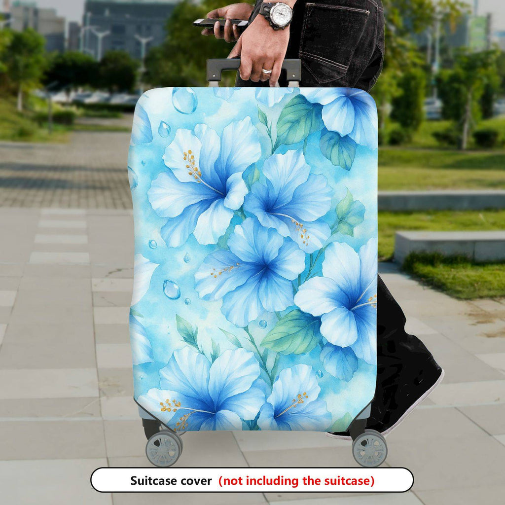 1-Piece Blue Watercolor Tropical Floral Gradient Leaves  Suitcase Luggage Cover, Stretch Protective Sleeve