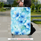 1-Piece Blue Watercolor Tropical Floral Gradient Leaves  Suitcase Luggage Cover, Stretch Protective Sleeve