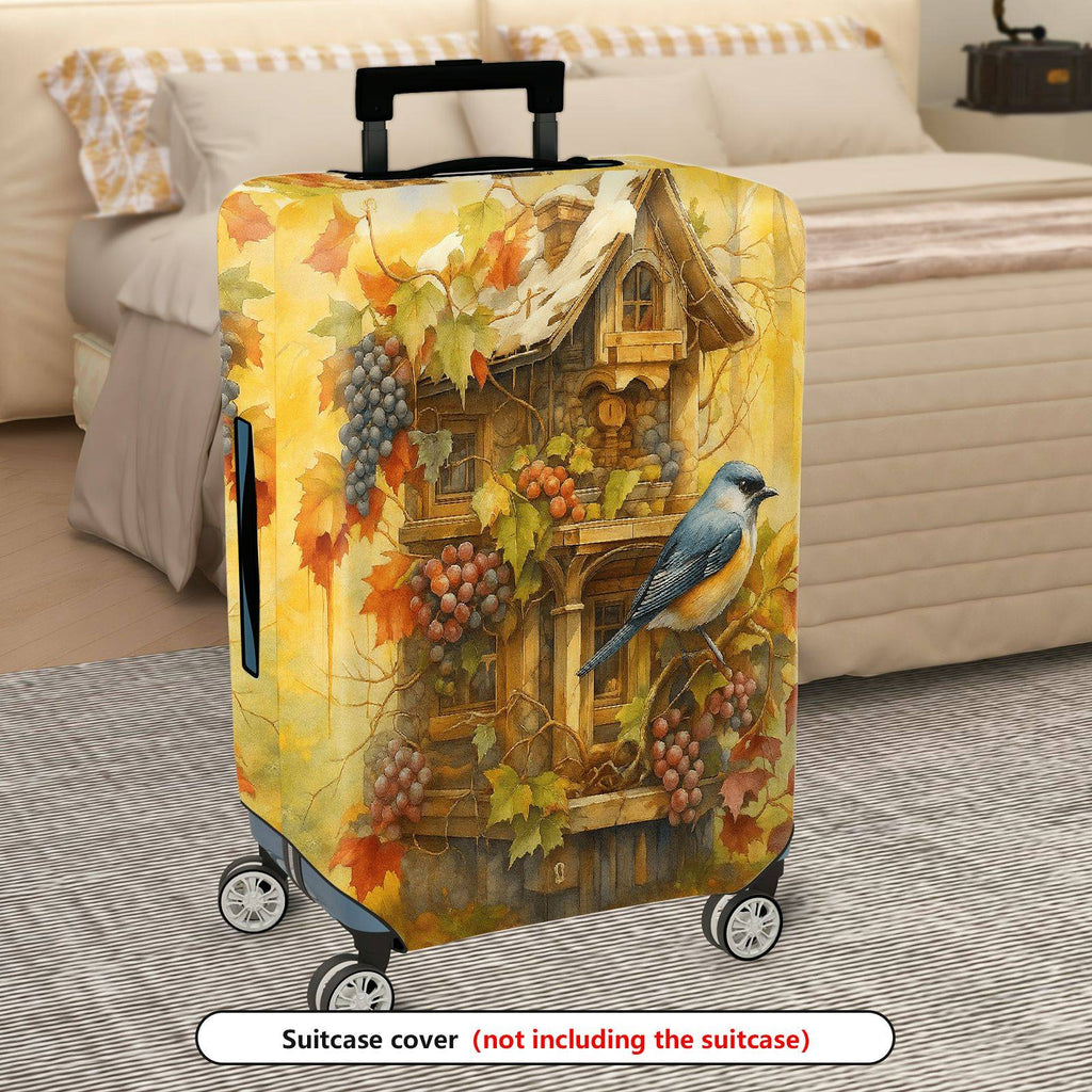 1-Piece Vintage Autumn Birdhouse Grapevine Leaves Artistic  Suitcase Luggage Cover, Stretch Protective Sleeve