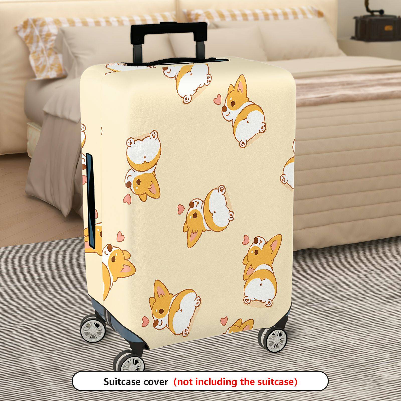 1-Piece Corgi Dog Heart Beige Travel Cute  Suitcase Luggage Cover, Stretch Protective Sleeve