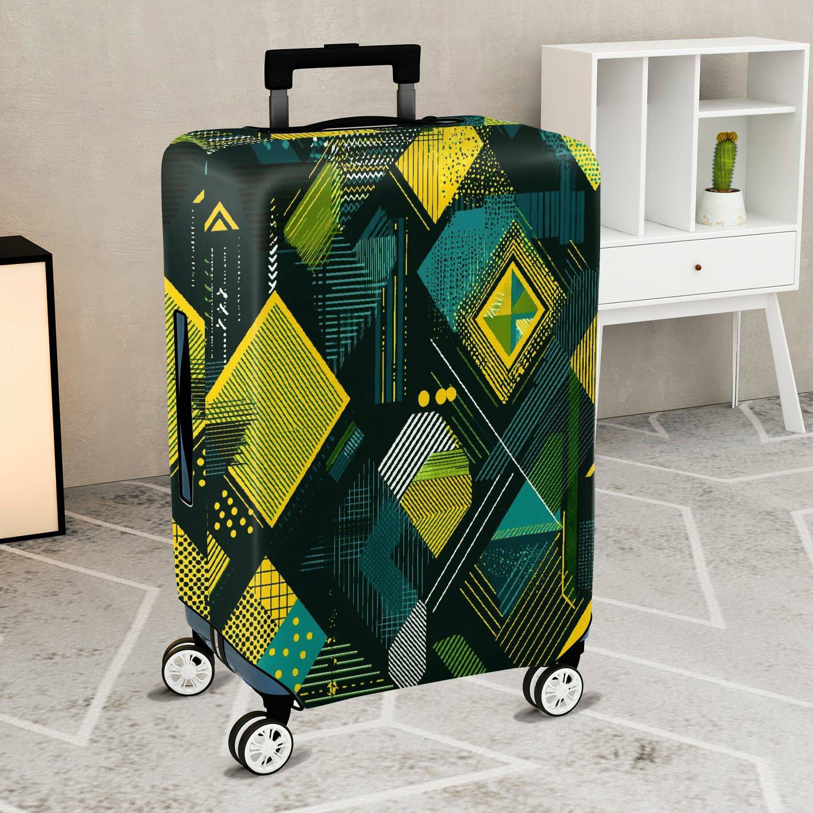 1-Piece Abstract Geometric Colorful Trendy Modern Artistic  Suitcase Luggage Cover, Stretch Protective Sleeve