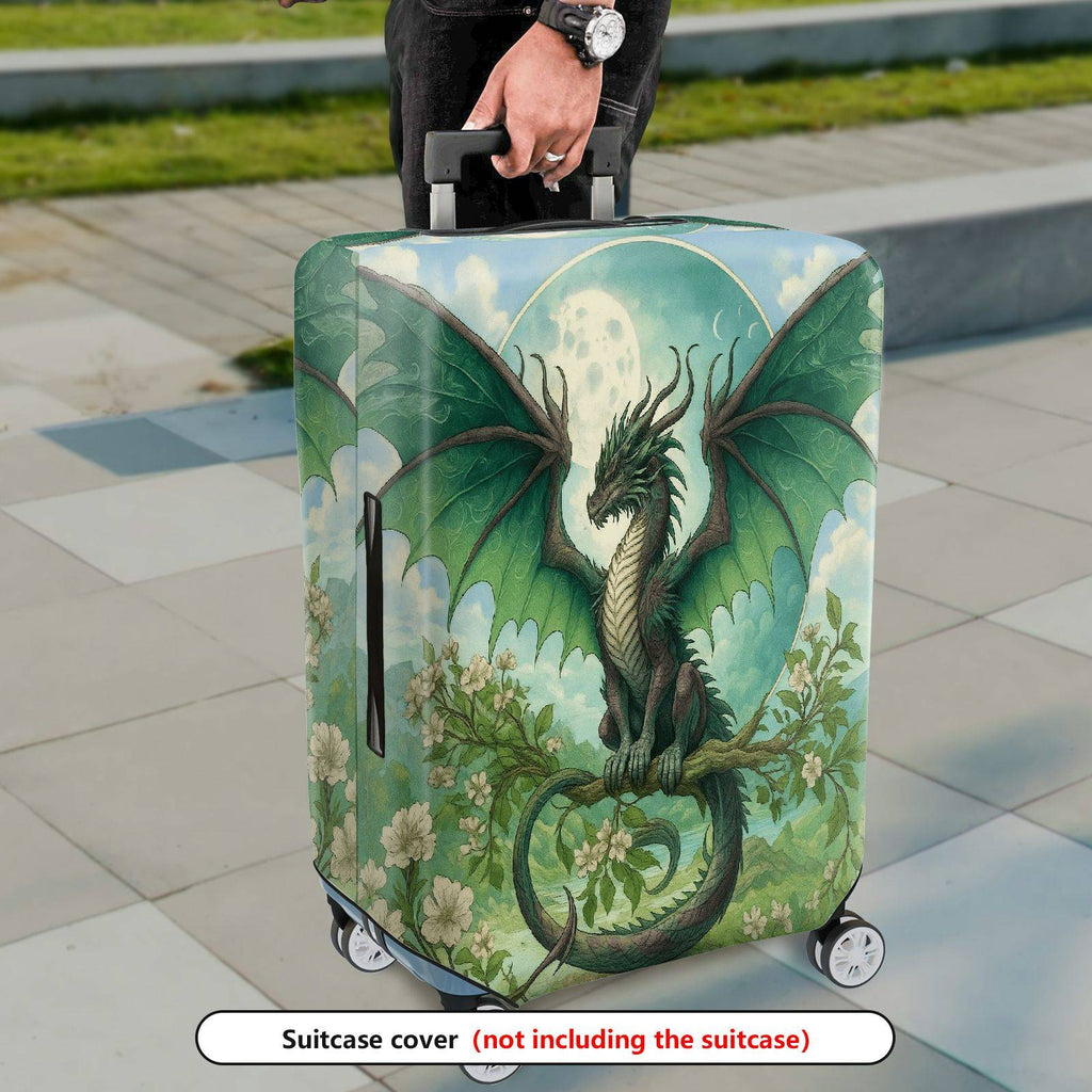 1-Piece Dragon Moon Fantasy Art Green Nature Travel  Suitcase Luggage Cover, Stretch Protective Sleeve