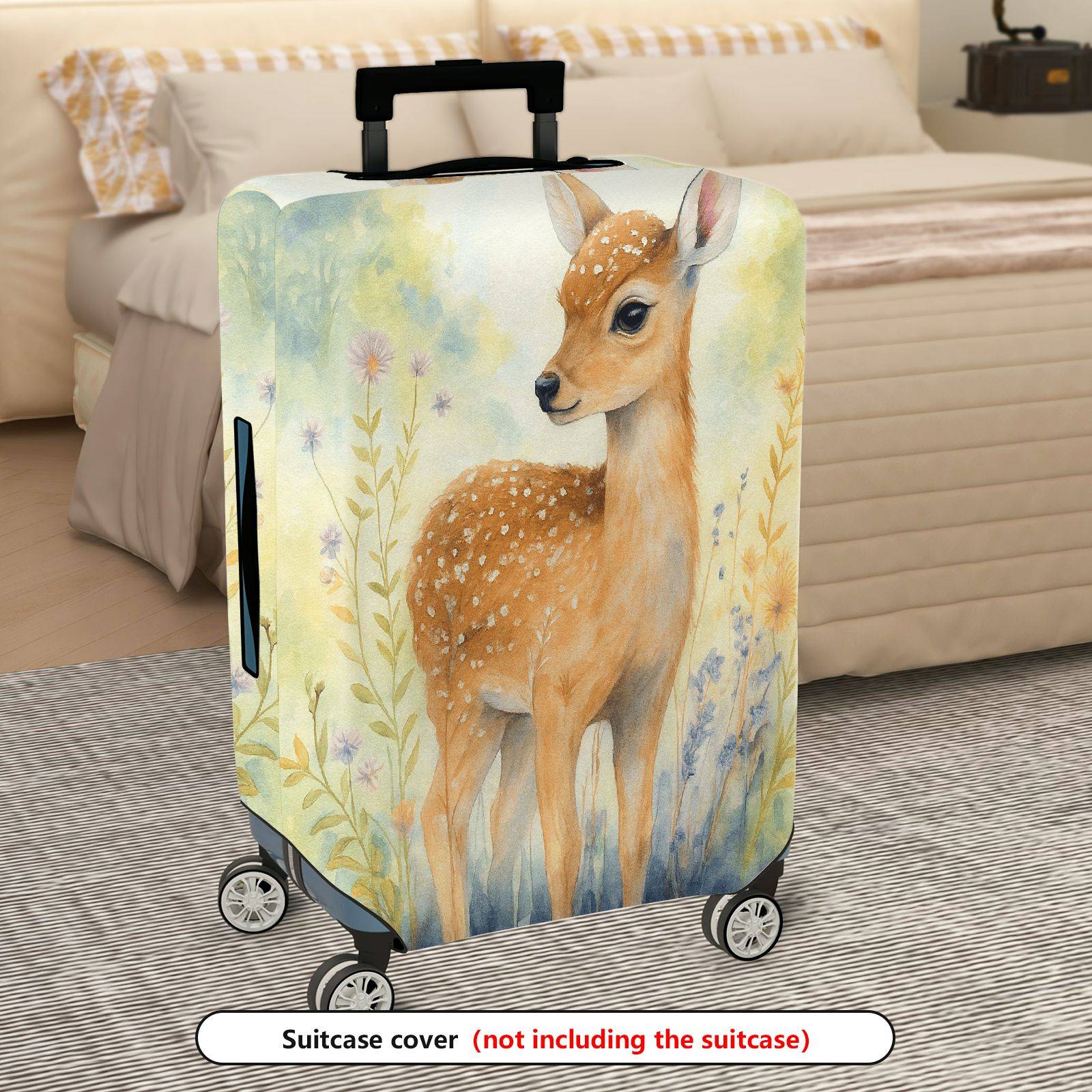 1-Piece Deer Floral Nature Artistic Watercolor Animal  Suitcase Luggage Cover, Stretch Protective Sleeve