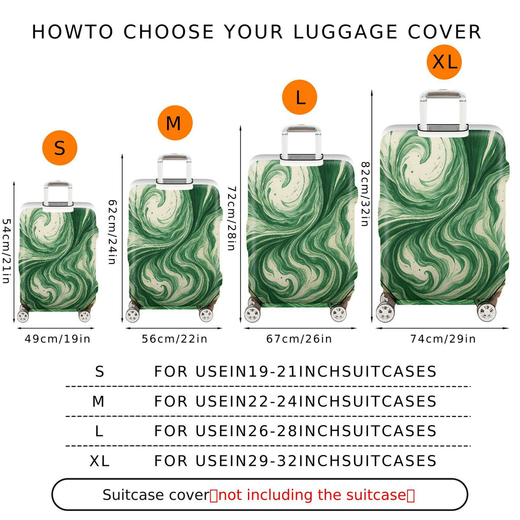 1-Piece Swirling Green Artistic Abstract Pattern Unique Stylish  Suitcase Luggage Cover, Stretch Protective Sleeve