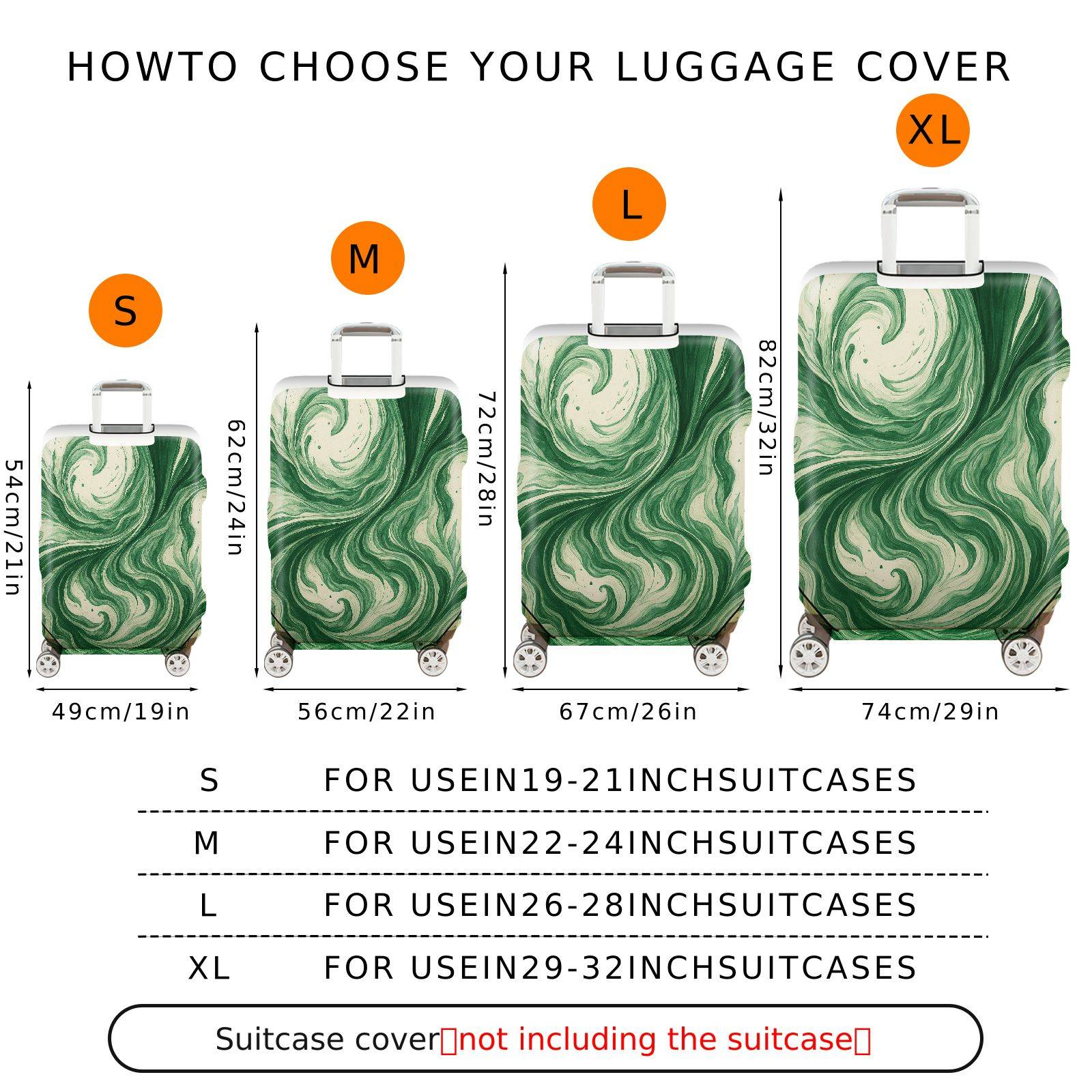 1-Piece Swirling Green Artistic Abstract Pattern Unique Stylish  Suitcase Luggage Cover, Stretch Protective Sleeve