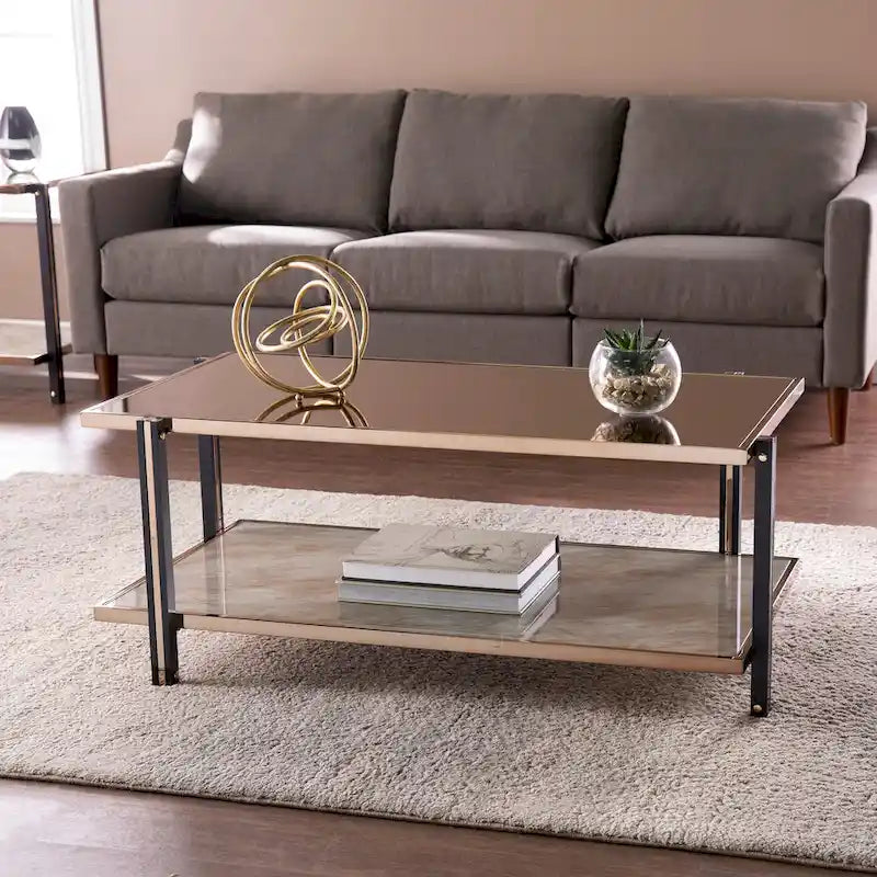 SEI Furniture Thornberry Champagne Metal with Smoked Mirror Coffee Table