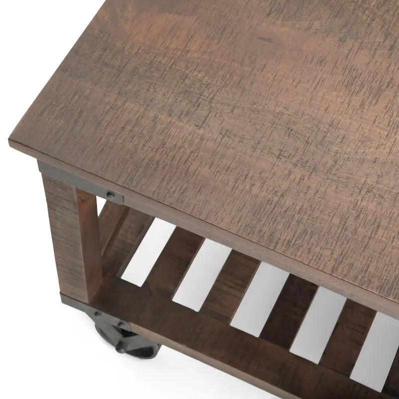 WYNDENHALL Barrie SOLID MANGO WOOD and Metal 32 inch Wide Square Industrial Coffee Table in Distressed Dark Brown - 32 x 32 x 18-7