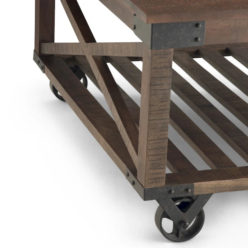 WYNDENHALL Barrie SOLID MANGO WOOD and Metal 32 inch Wide Square Industrial Coffee Table in Distressed Dark Brown - 32 x 32 x 18-8