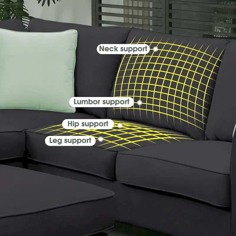 112*87 Sectional Sofa Couches Living Room Sets 7 Seats Modular Sectional Sofa with 3 Pillows, Black-9