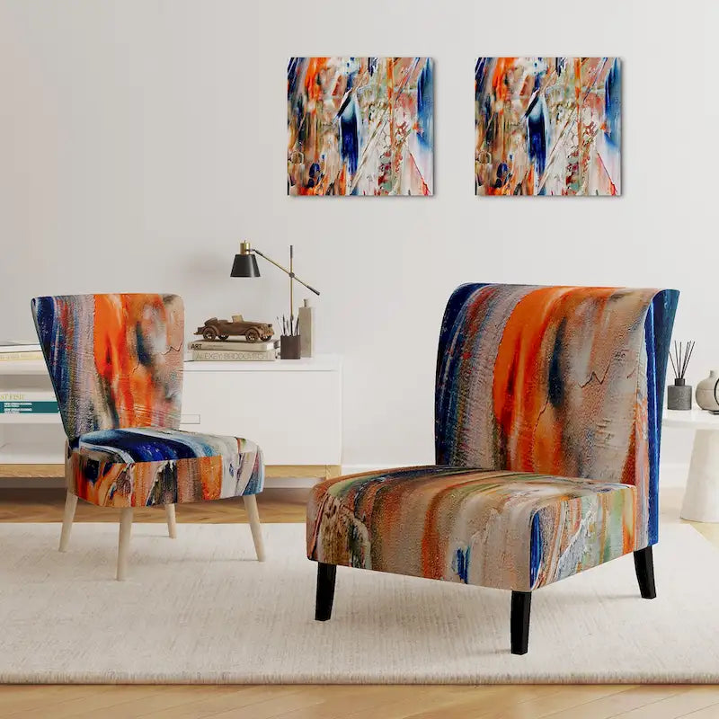 Designart Colorful Abstract Painting Strokes II Upholstered Modern Accent Chair and Arm Chair-2