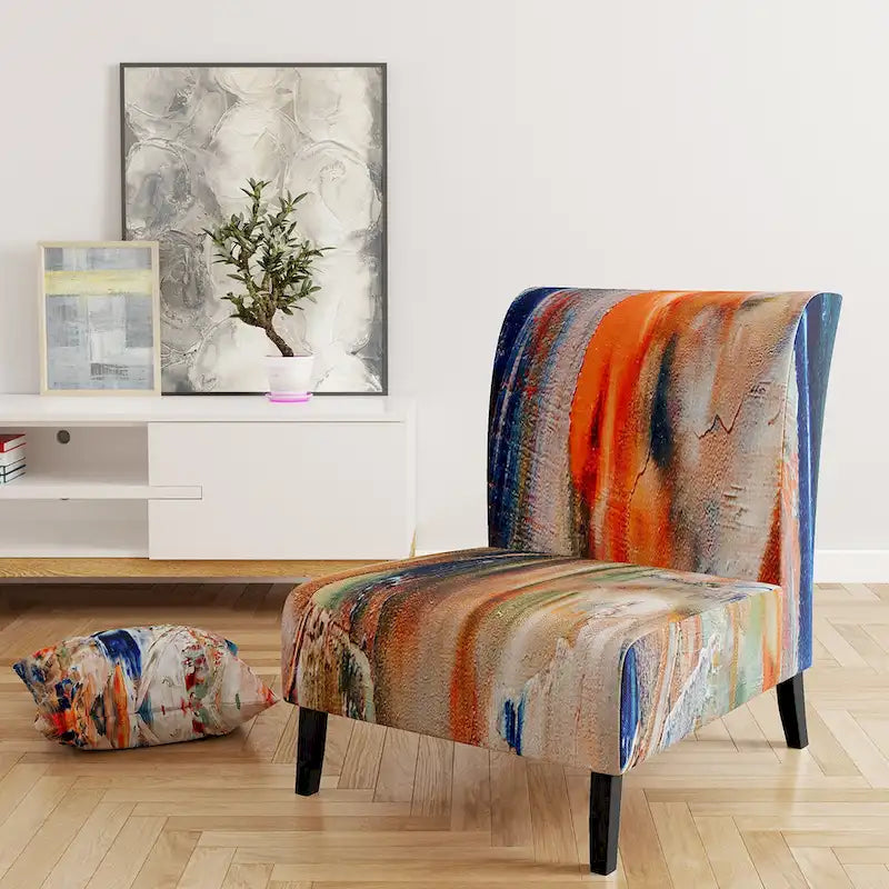 Designart Colorful Abstract Painting Strokes II Upholstered Modern Accent Chair and Arm Chair-4