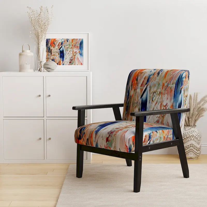 Designart Colorful Abstract Painting Strokes II Upholstered Modern Accent Chair and Arm Chair-5
