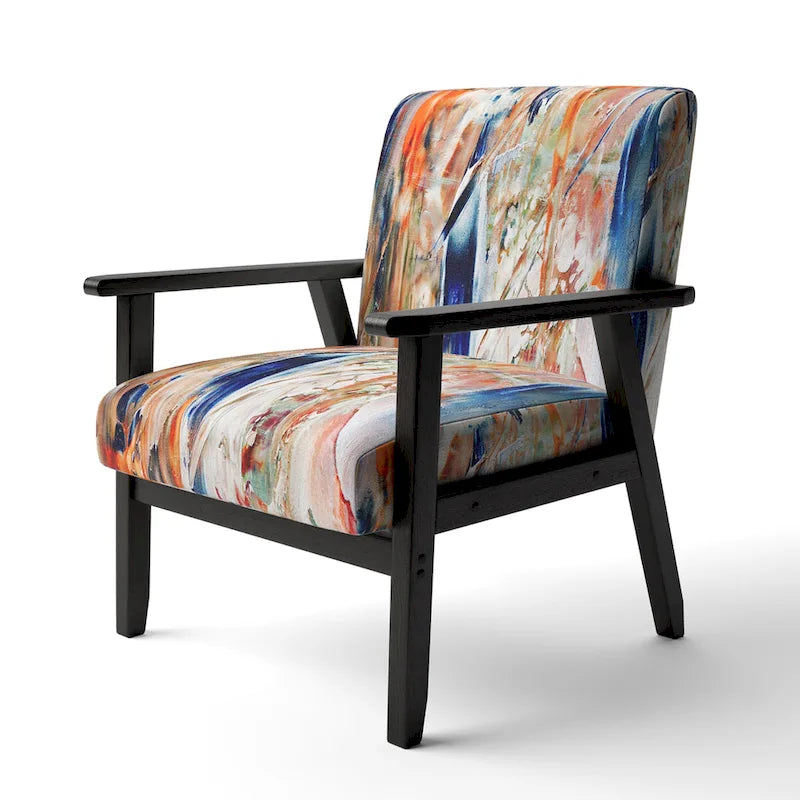 Designart Colorful Abstract Painting Strokes II Upholstered Modern Accent Chair and Arm Chair-8